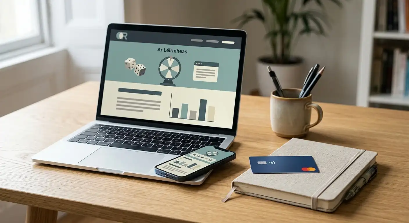 Laptop and phone beside payment cards on a neutral desk
